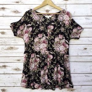 Staring at Stars Rose Print BOHO Cold Shoulder Top